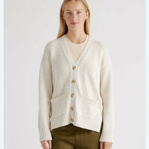 Quince Cream V-Neck Cotton-Linen Cardigan